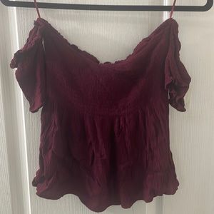 Wine Cold Shoulder Smocked Top from SIRENS